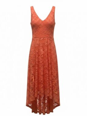 Coral Lace V-Neck High-Low Dress